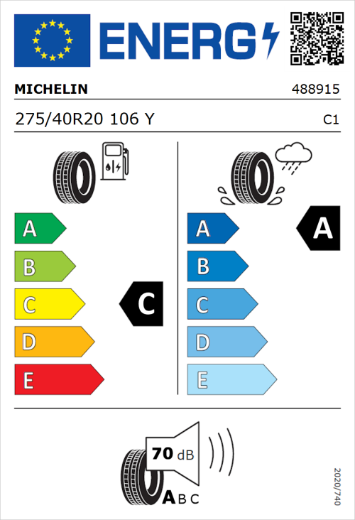 Tyre Label for Michelin Latitude Sport 3 275/40R20 106Y