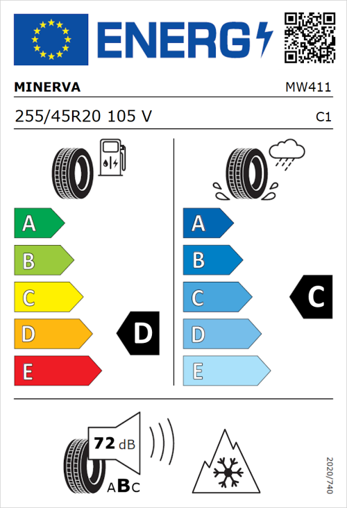 Tyre Label for Minerva Frostrack HP 255/45R20 105V