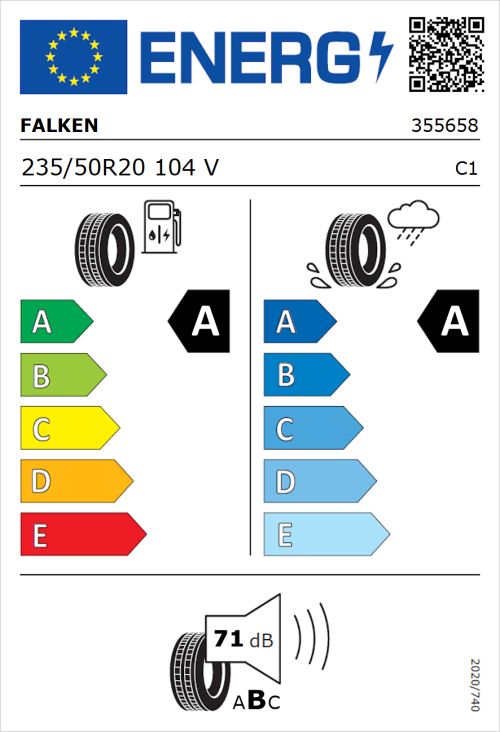 Tyre Label for Falken E.Ziex 235/50R20 104V