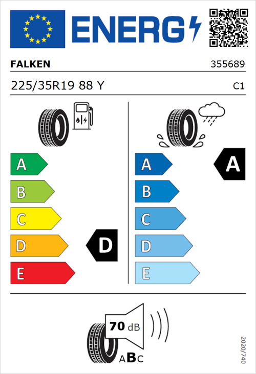 Tyre Label for Falken Azenis RS820 225/35R19 88Y