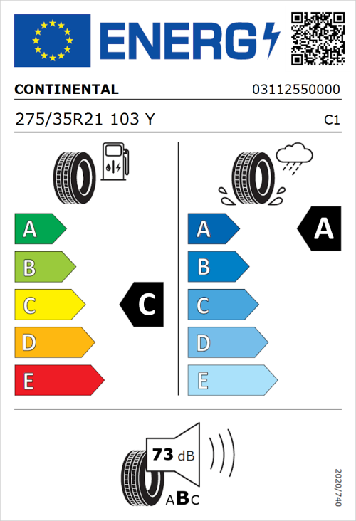 Tyre Label for Continental ContiSportContact 5 P 275/35R21 103Y