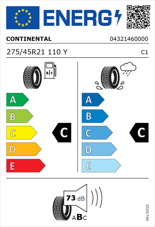 Tyre Label for Continental ContiCrossContact LX Sport 275/45R21 110Y