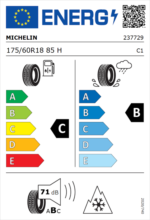 Tyre Label for Michelin CrossClimate 3 175/60R18 85H