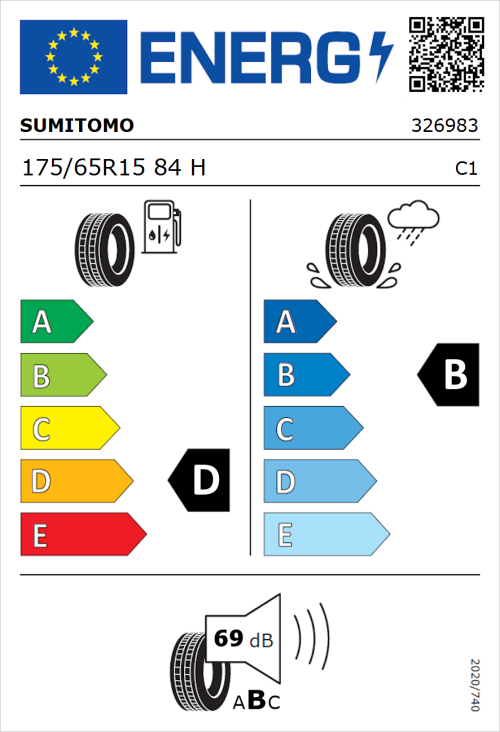 Tyre Label for Sumitomo BC100 175/65R15 84H