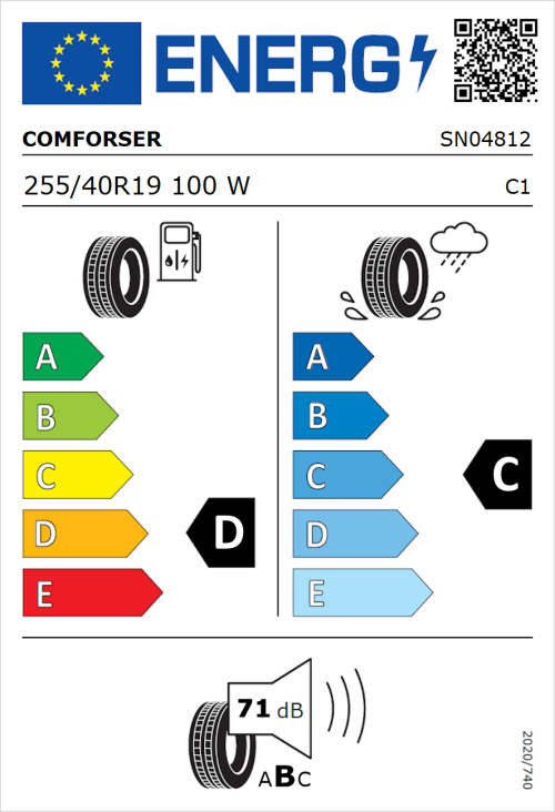 Tyre Label for Comforser CF700 255/40R19 100W