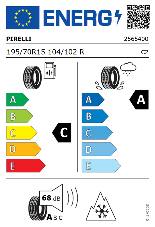 Tyre Label for Pirelli Carrier All Season 195/70R15 104/102R